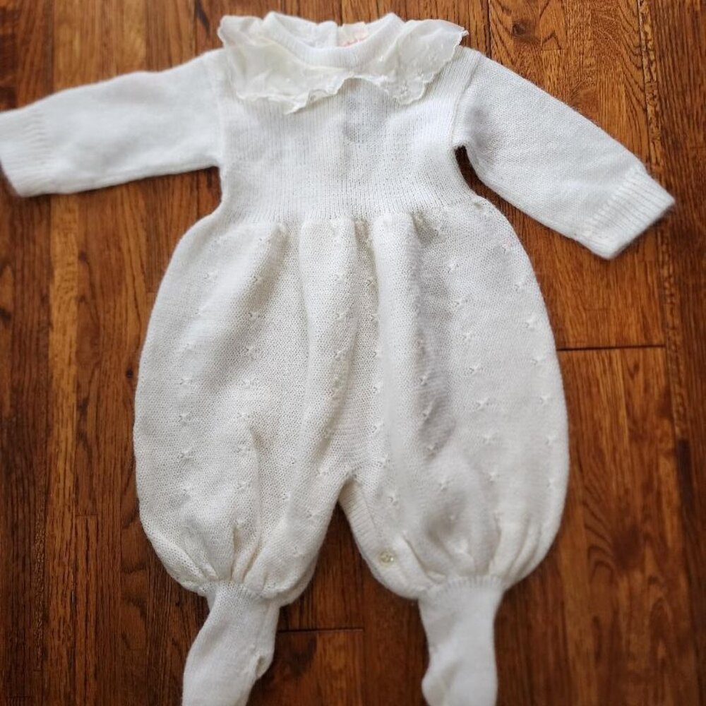 Baby Dove Vintage Baby Sweater Romper 0-9 Months 100% Acrylic/Brazil
